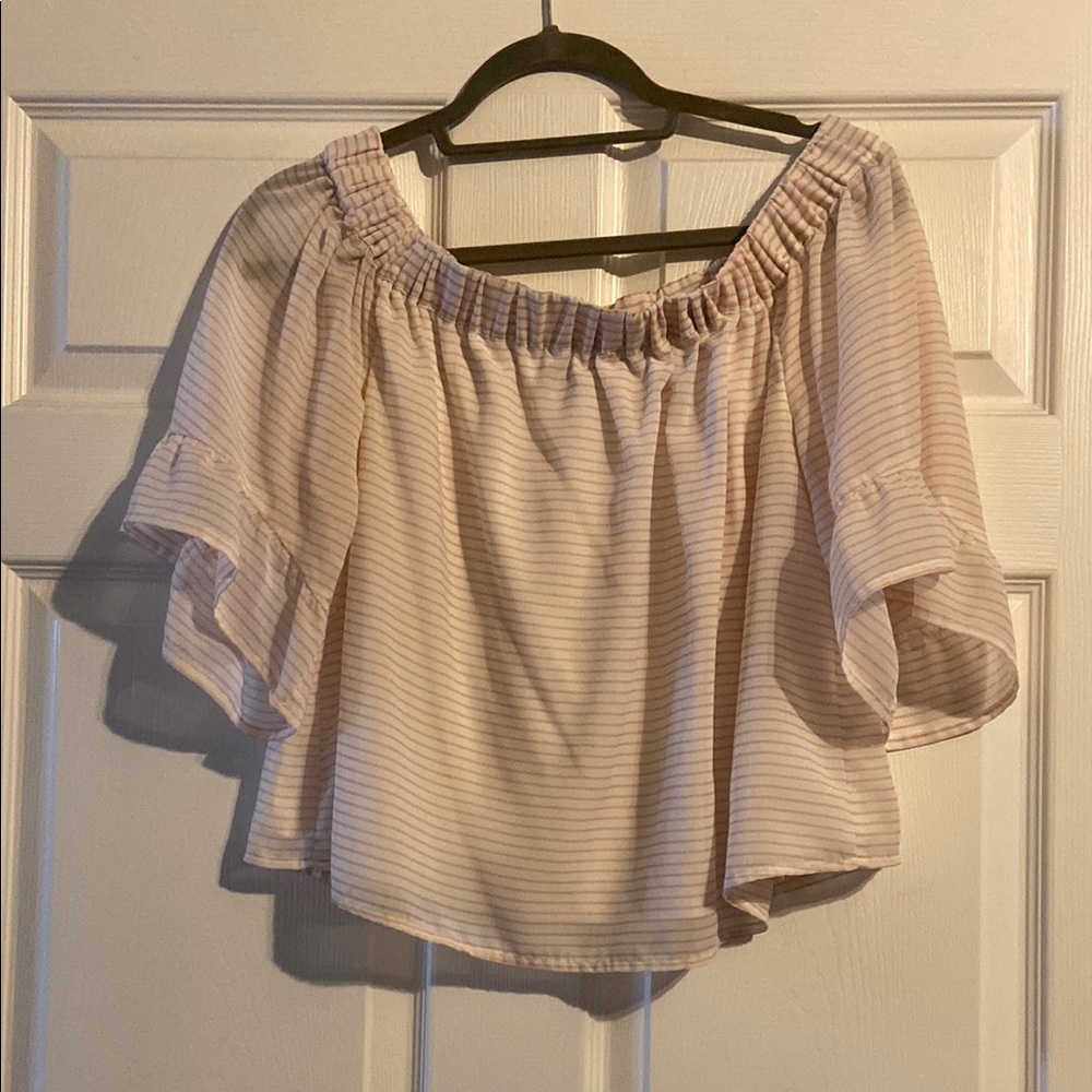Express Off-Shoulder Blouse in Cream Stripes